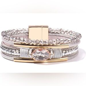 NWT Leather Wrap Bracelets Crystal Beads Bracelet Boho Cuff Stone Charm